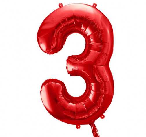 Červený fóliový balónek ve tvaru číslice ''3''