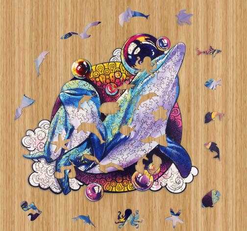 Dřevěné kreativní puzzle Delfíni