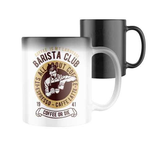 Magický keramický hrnek s potiskem Barista club