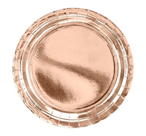 Metalický papírový talíř rose gold - 6 ks