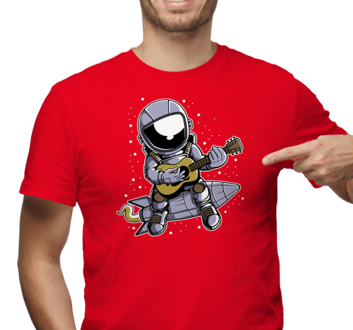Pánské tričko s potiskem “Astronaut na raketě s kytarou”