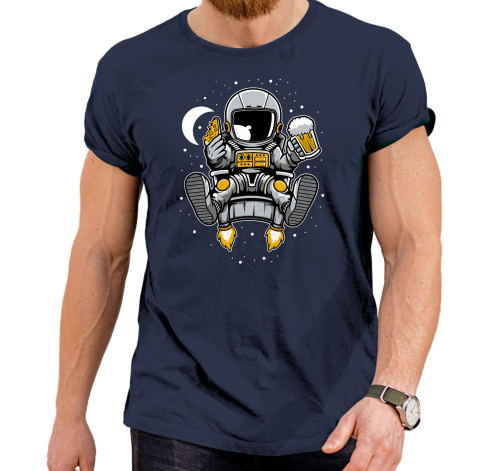 Pánské tričko s potiskem “Astronaut s pivem a pizzou”