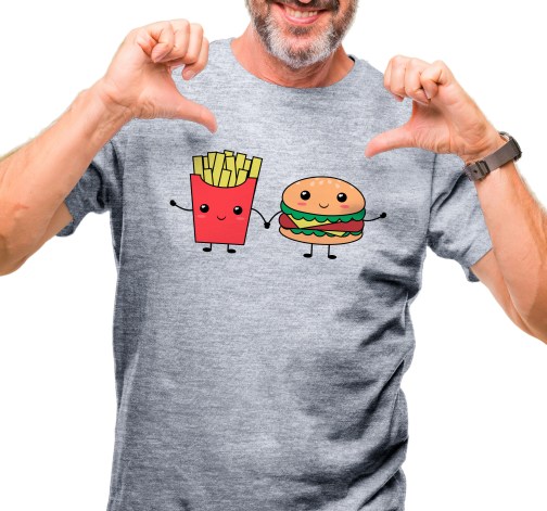Pánské tričko s potiskem “Kamarádi hranolky a burger”