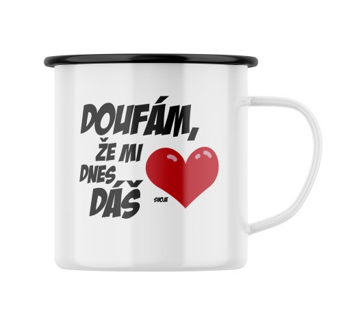 Smaltovaný hrnek s potiskem Doufám