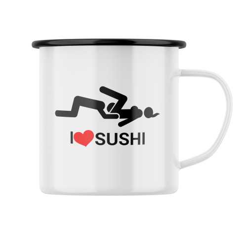 Smaltovaný hrnek s potiskem I ❤ sushi