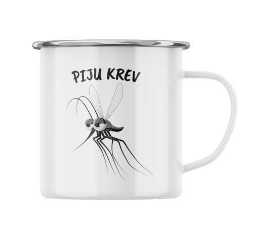 Smaltovaný hrnek s potiskem Piju krev