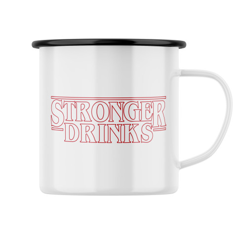 Smaltovaný hrnek s potiskem Stronger drinks