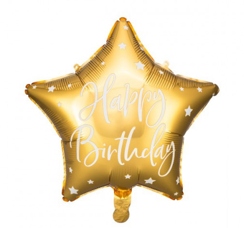 Zlatý fóliový balónek Happy Birthday - hvězda