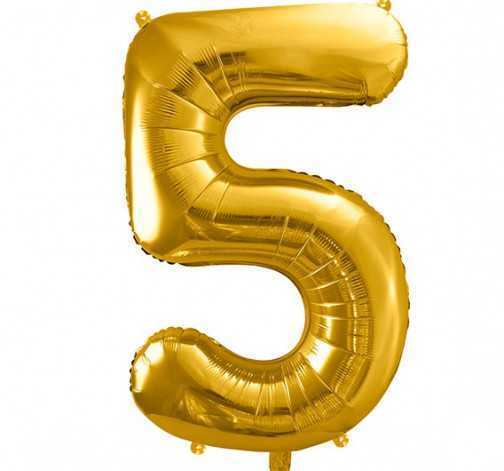 Zlatý fóliový balónek ve tvaru číslice ''5''
