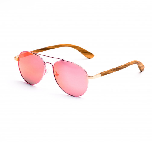Dřevěné sluneční brýle Aviator – růžové