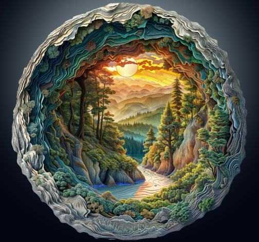 Dřevěné kreativní puzzle - 3D pohled z jeskyně