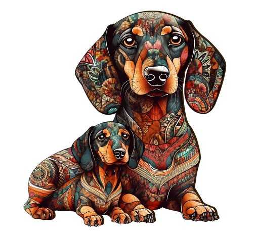 Dřevěné kreativní puzzle - Rodinka jezevčíků