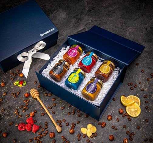 Giftboxeo dárkový box (royal blue) - Ochucené medy