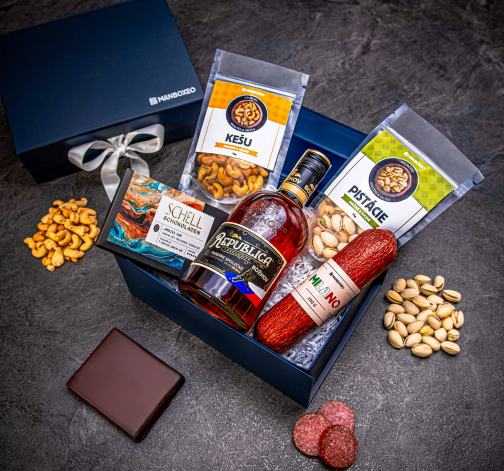 Giftboxeo dárkový box (royal blue) - S rumem Republica