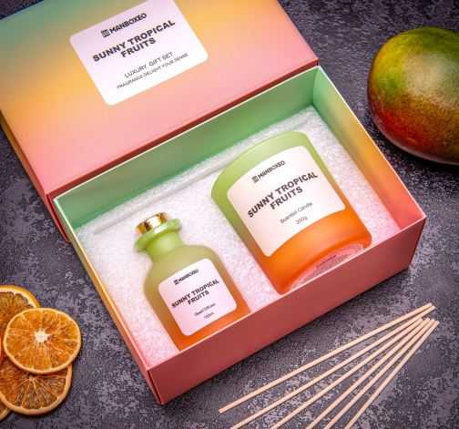 Luxusní dárková sada vonné svíčky a aroma difuzéru s intezivní vůní - Sunny Tropical Fruits