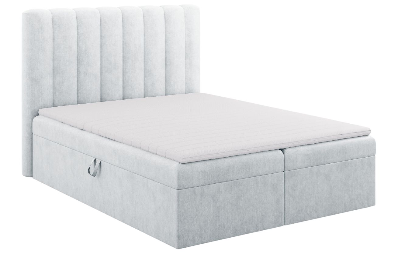 Světle modrá čalouněná dvoulůžková postel boxspring MICADONI Kelp 160 x 200 cm