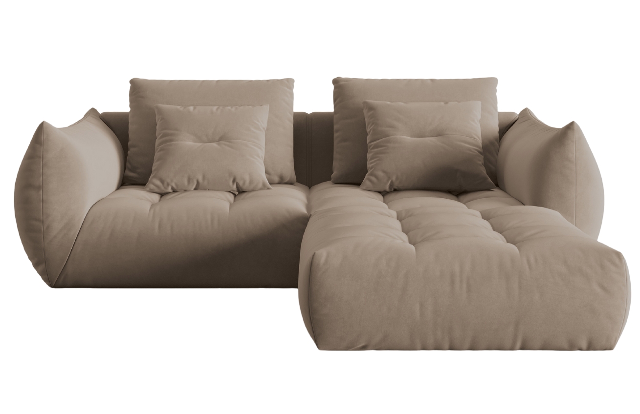 Světle hnědá sametová rohová pohovka MICADONI Bloom 232 cm