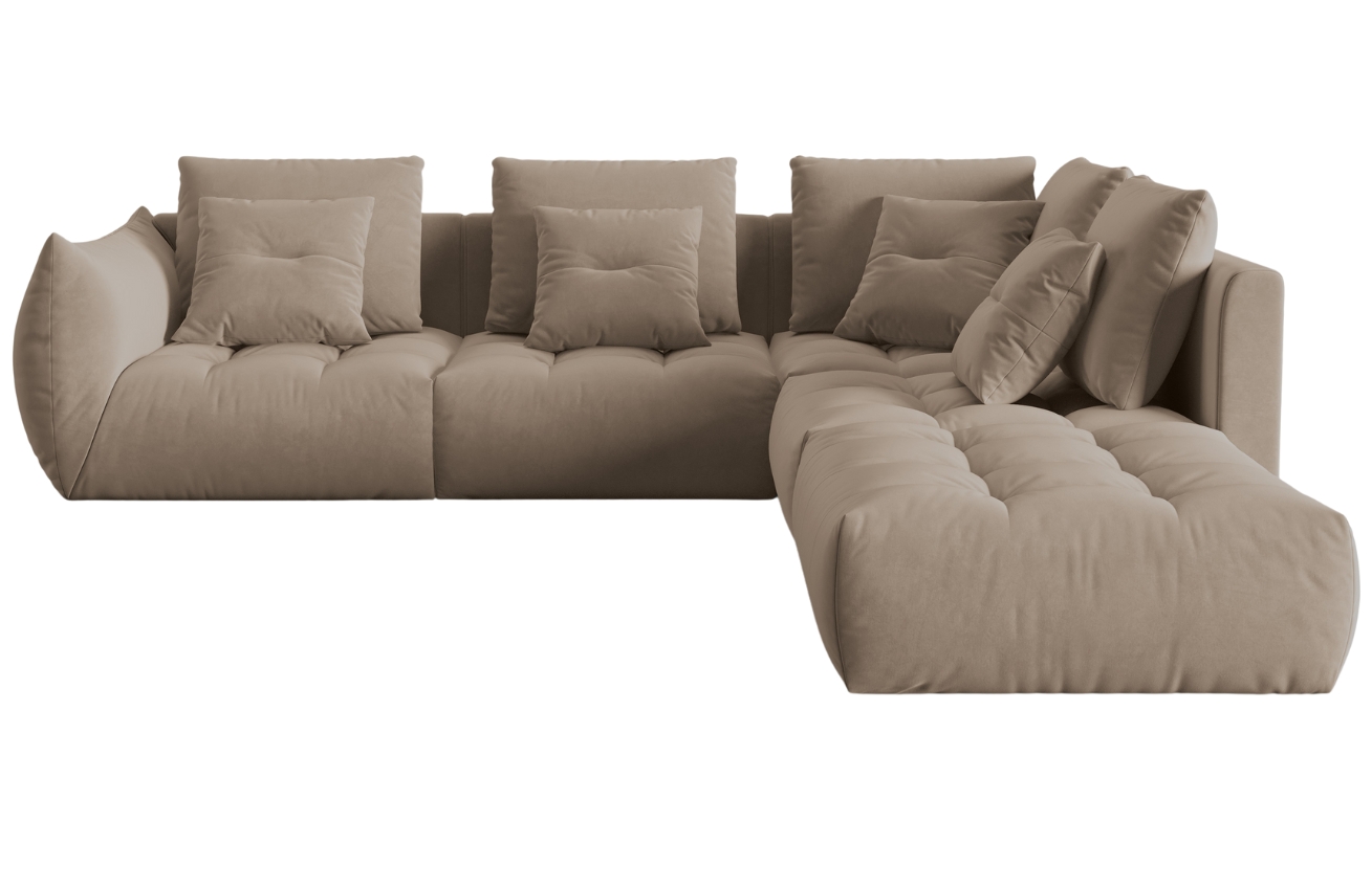 Světle hnědá sametová rohová pohovka MICADONI Bloom 316 cm