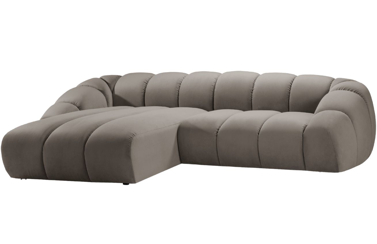 Světle hnědá sametová rohová pohovka MICADONI Diana 334 cm