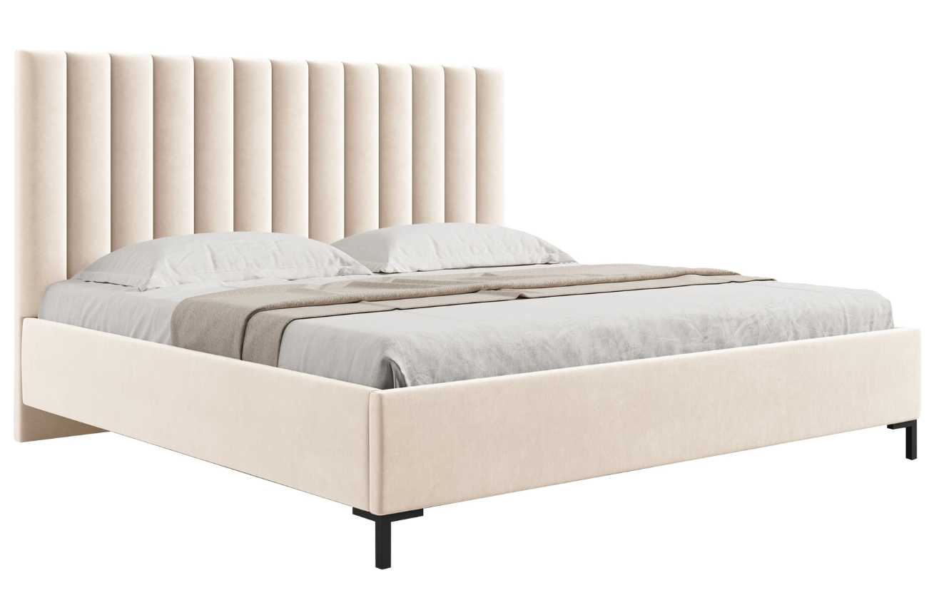 Béžová sametová dvoulůžková postel MICADONI Allison 140 x 200 cm s úložným prostorem