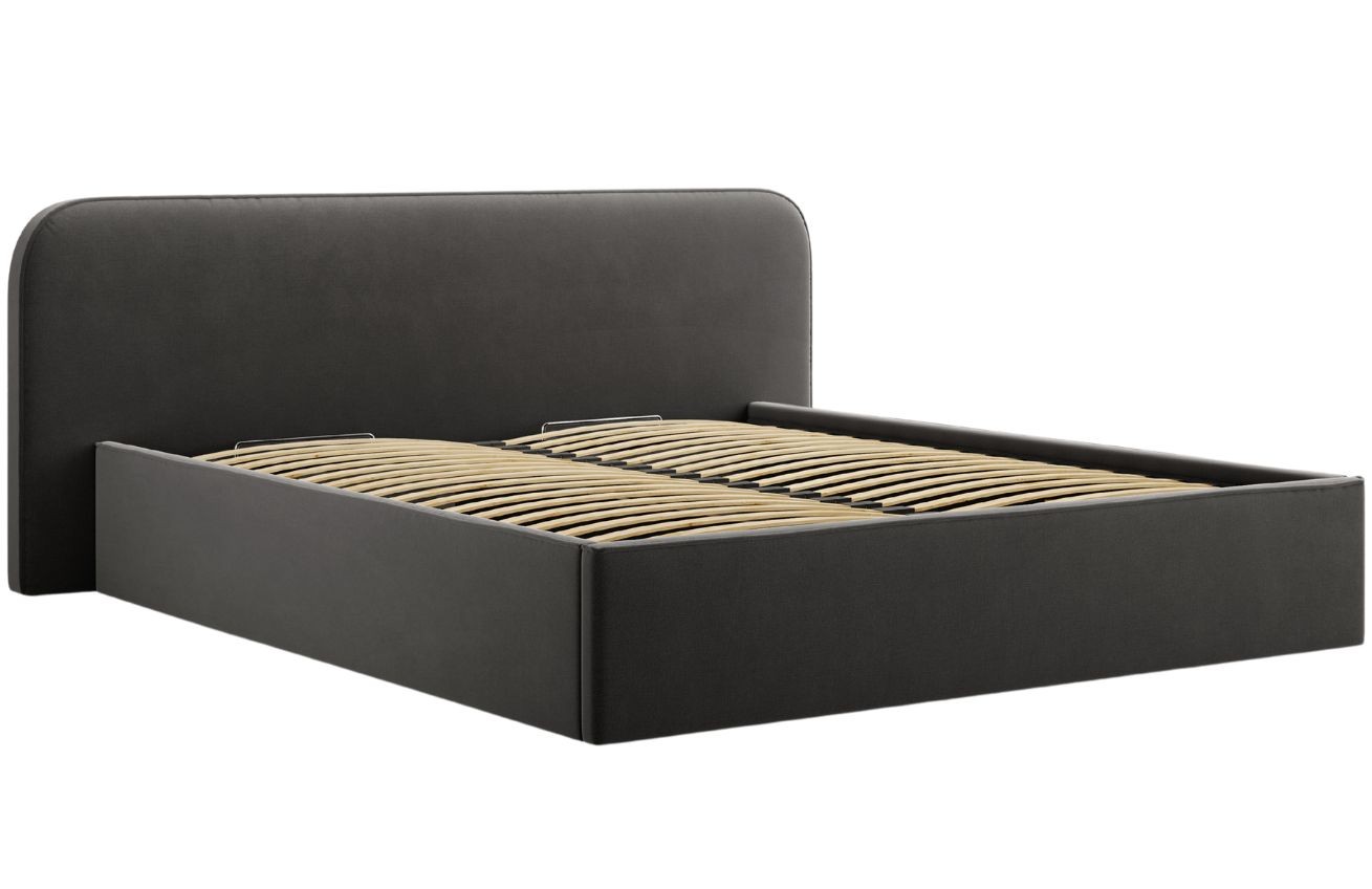 Černá sametová dvoulůžková postel MICADONI Elizabeth 160 x 200 cm s úložným prostorem