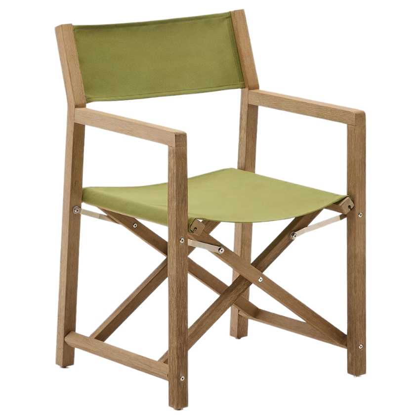 Dřevěná zahradní skládací židle Kave Home Vilara se zeleným sedákem
