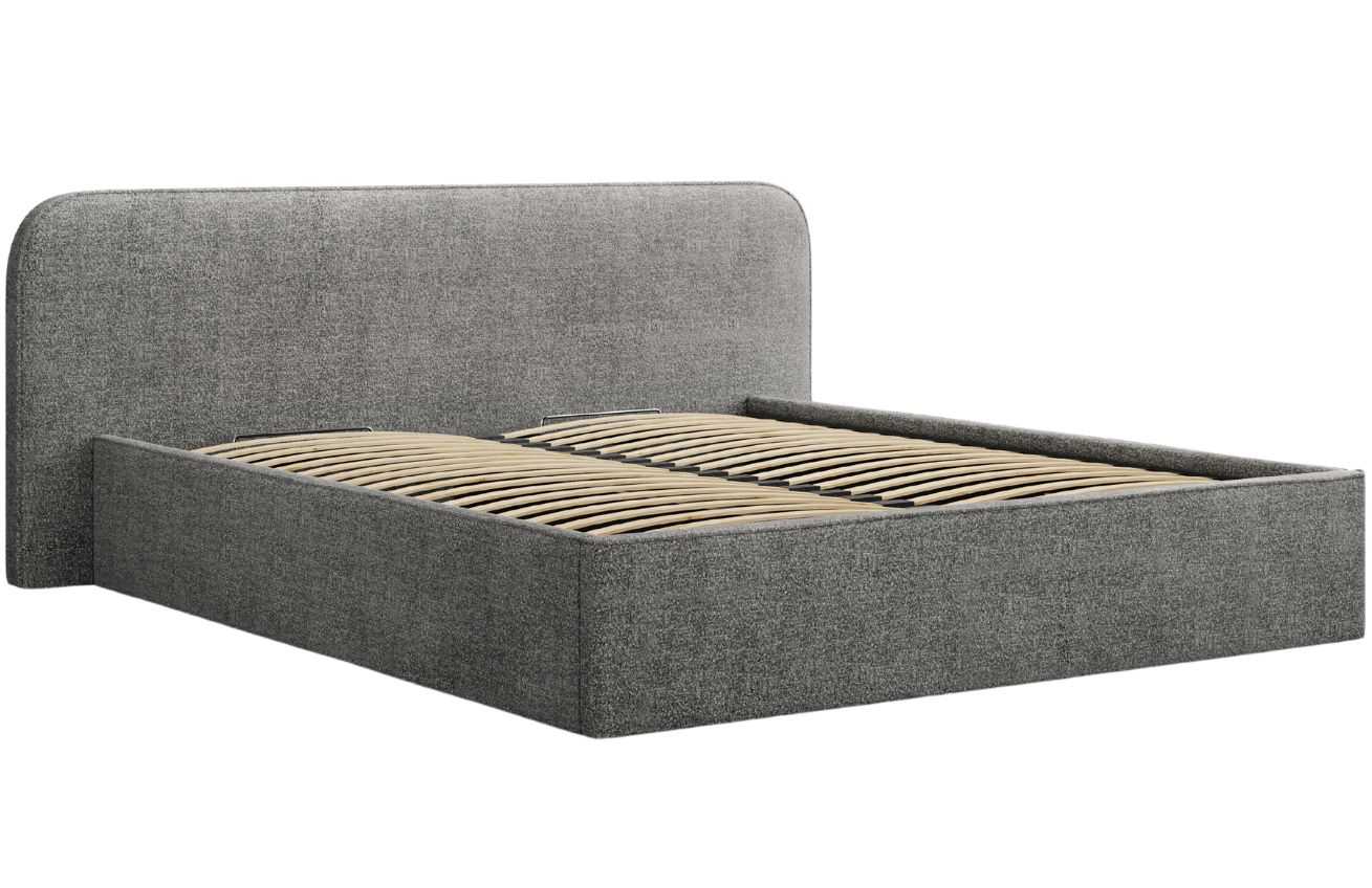 Grafitově šedá bouclé dvoulůžková postel MICADONI Elizabeth 180 x 200 cm s úložným prostorem