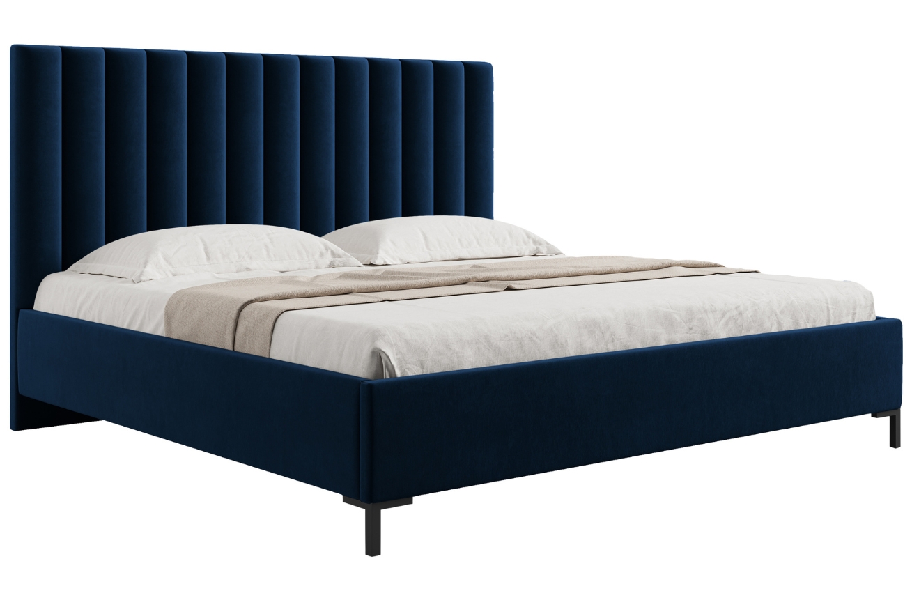Královsky modrá sametová dvoulůžková postel MICADONI Allison 180 x 200 cm s úložným prostorem