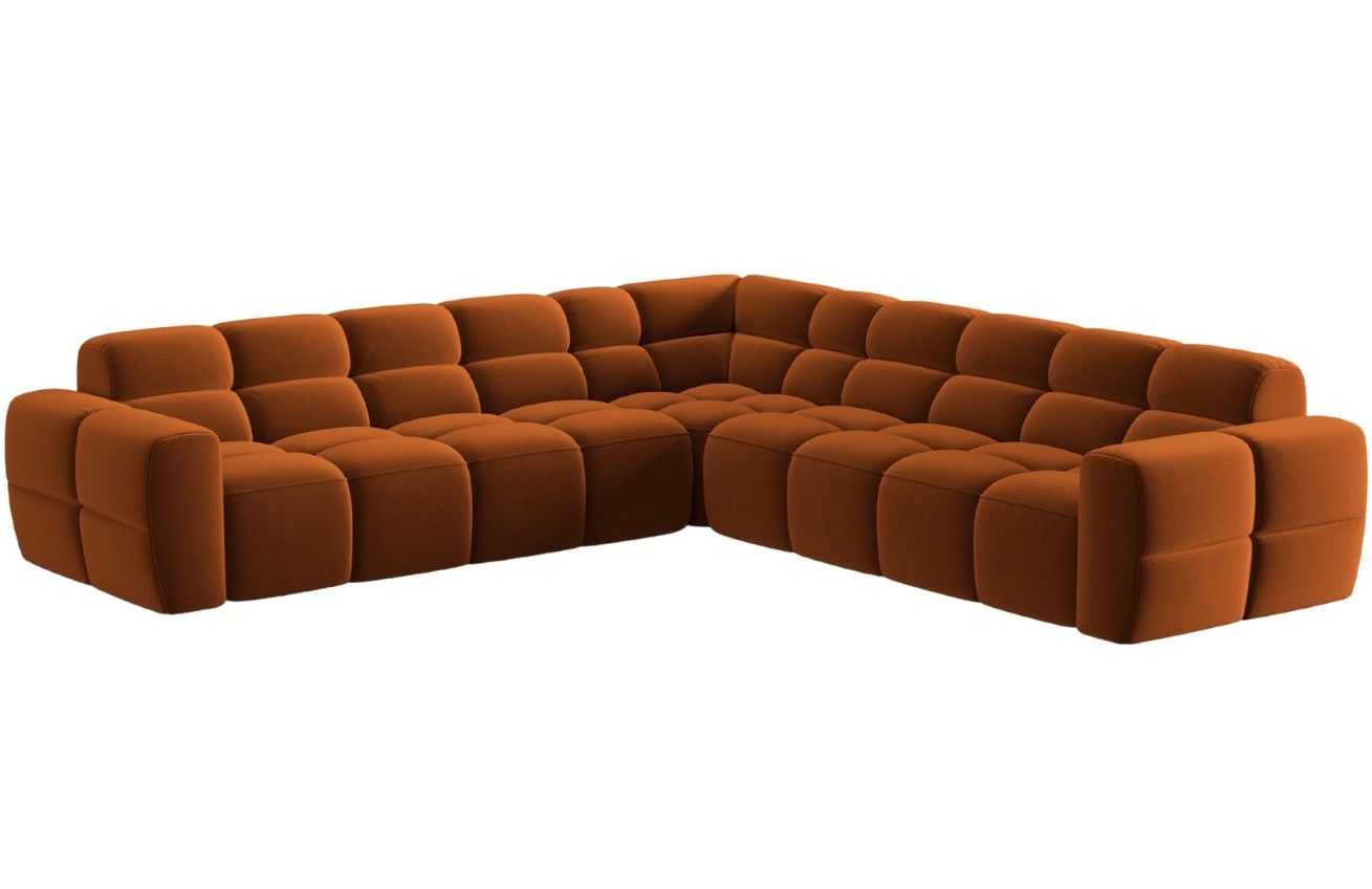 Oranžová sametová rohová pohovka MICADONI Lisa 310 cm