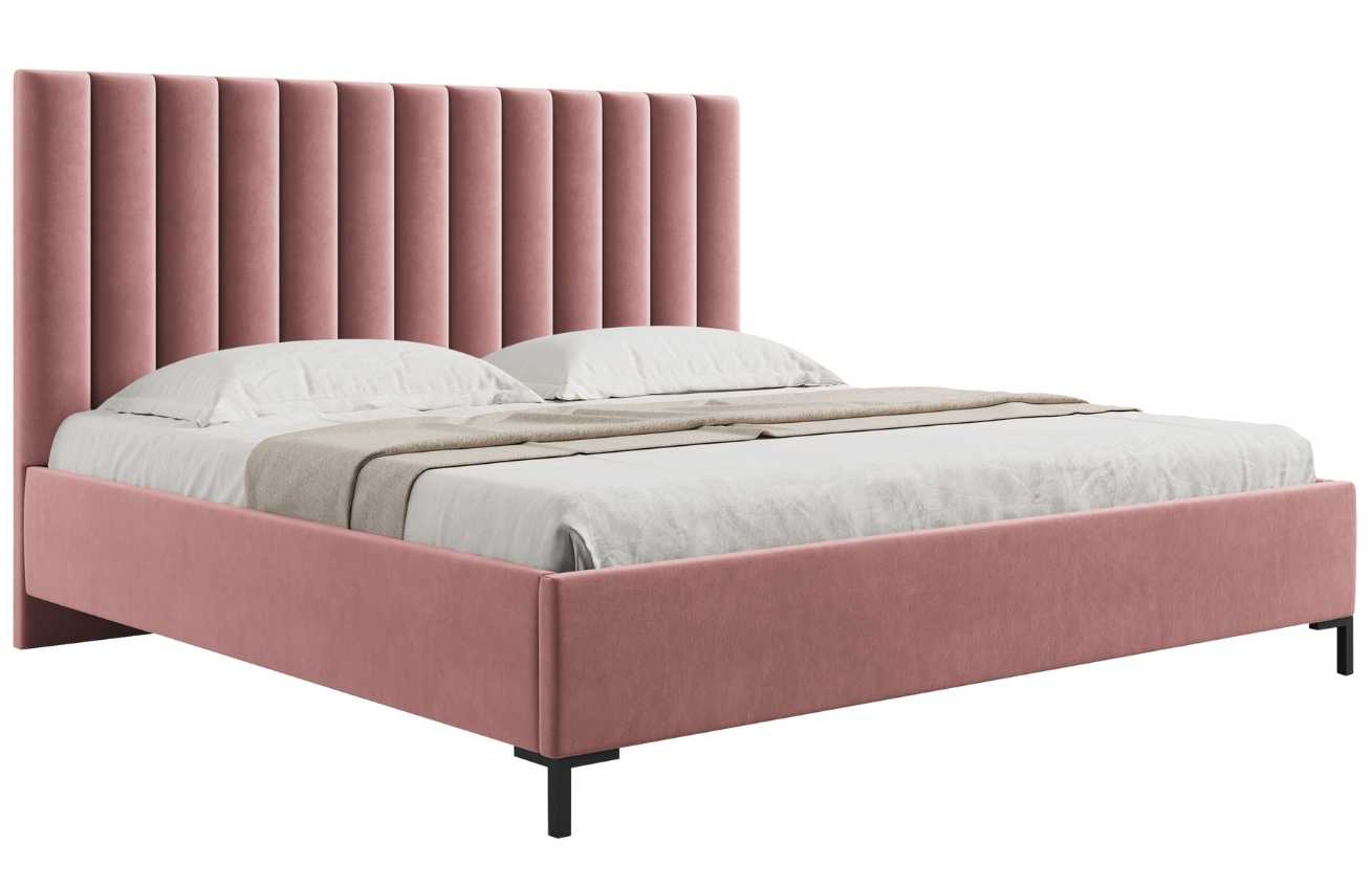 Růžová sametová dvoulůžková postel MICADONI Allison 140 x 200 cm s úložným prostorem