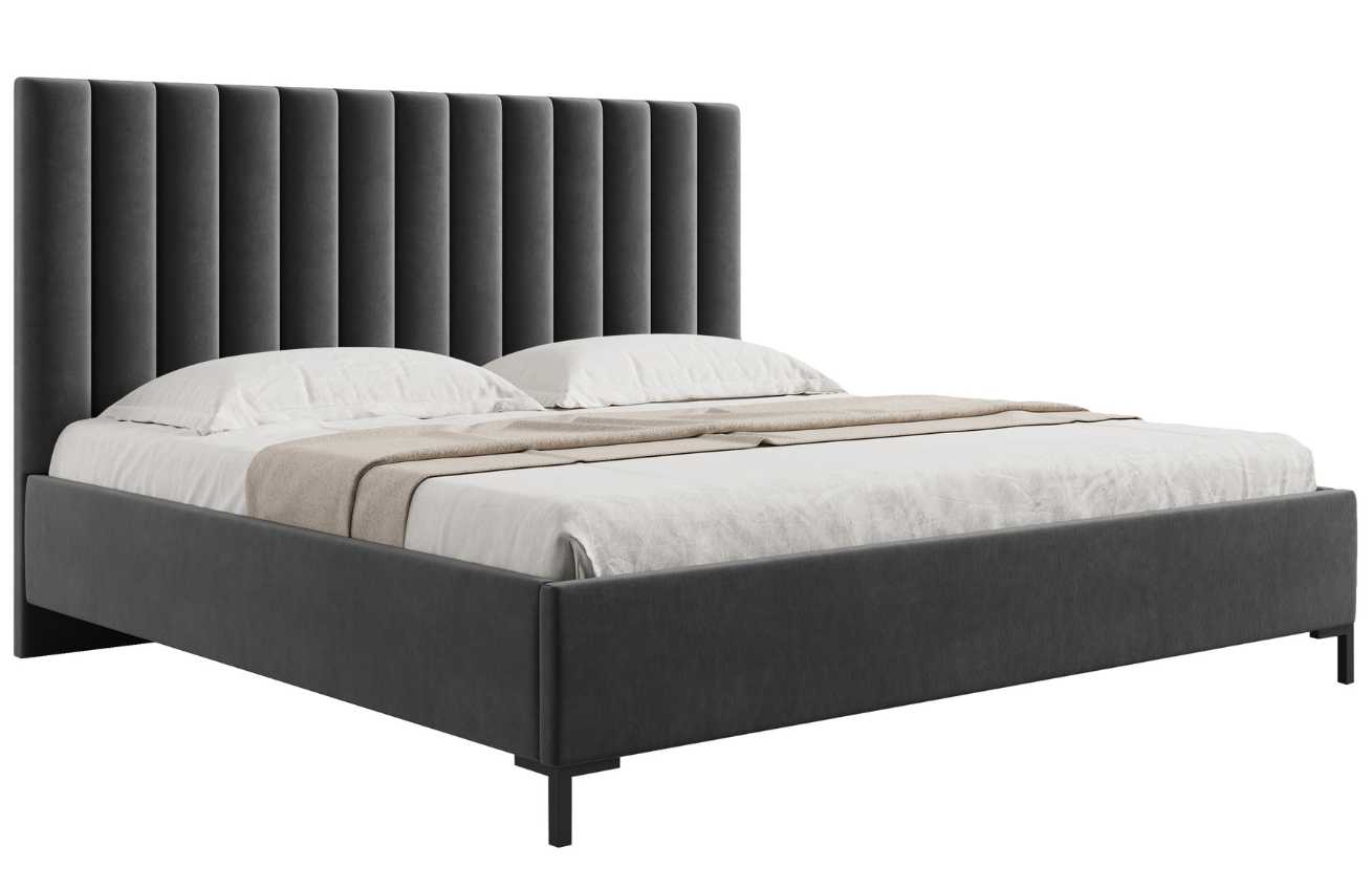 Šedá sametová dvoulůžková postel MICADONI Allison 140 x 200 cm s úložným prostorem