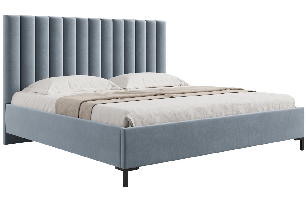 Světle modrá sametová dvoulůžková postel MICADONI Allison 140 x 200 cm s úložným prostorem