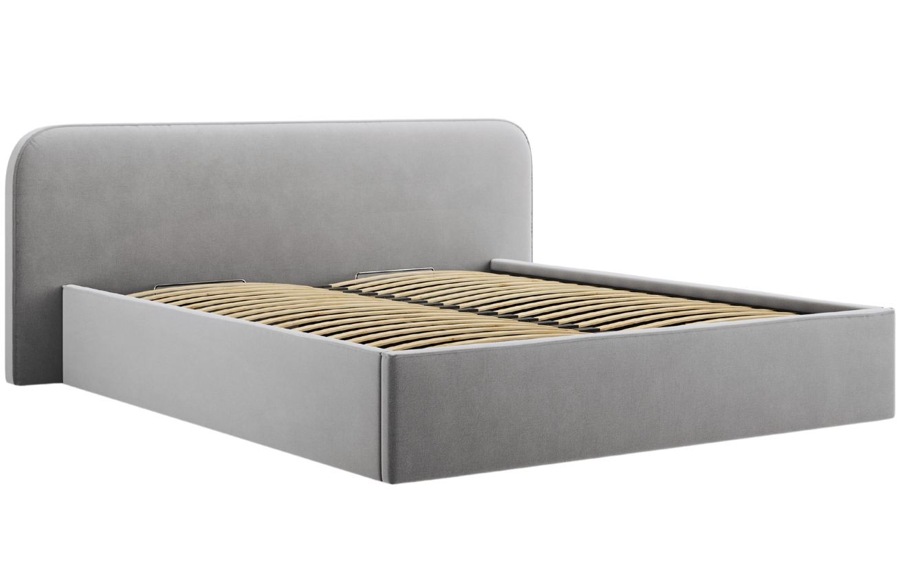 Světle šedá sametová dvoulůžková postel MICADONI Elizabeth 160 x 200 cm s úložným prostorem