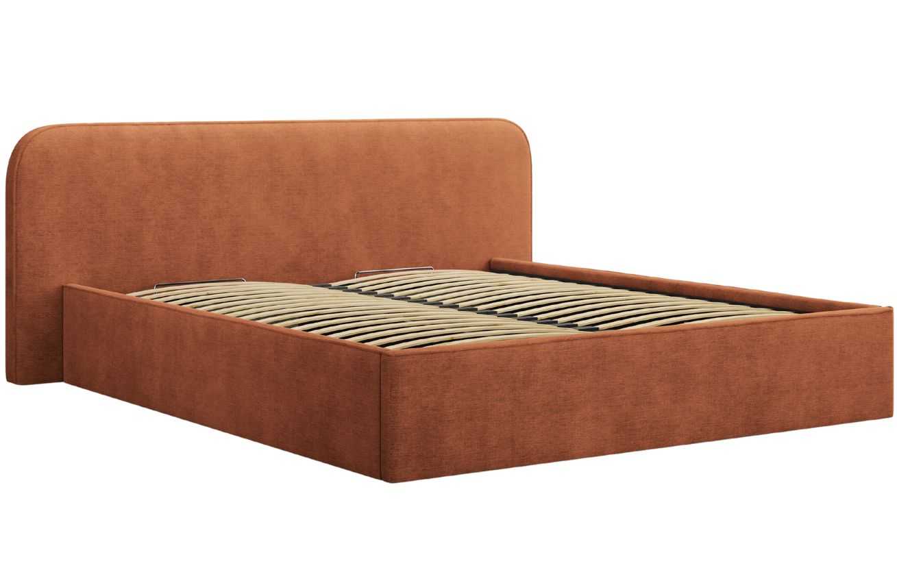Terakotově červená čalouněná dvoulůžková postel MICADONI Elizabeth 180 x 200 cm s úložným prostorem