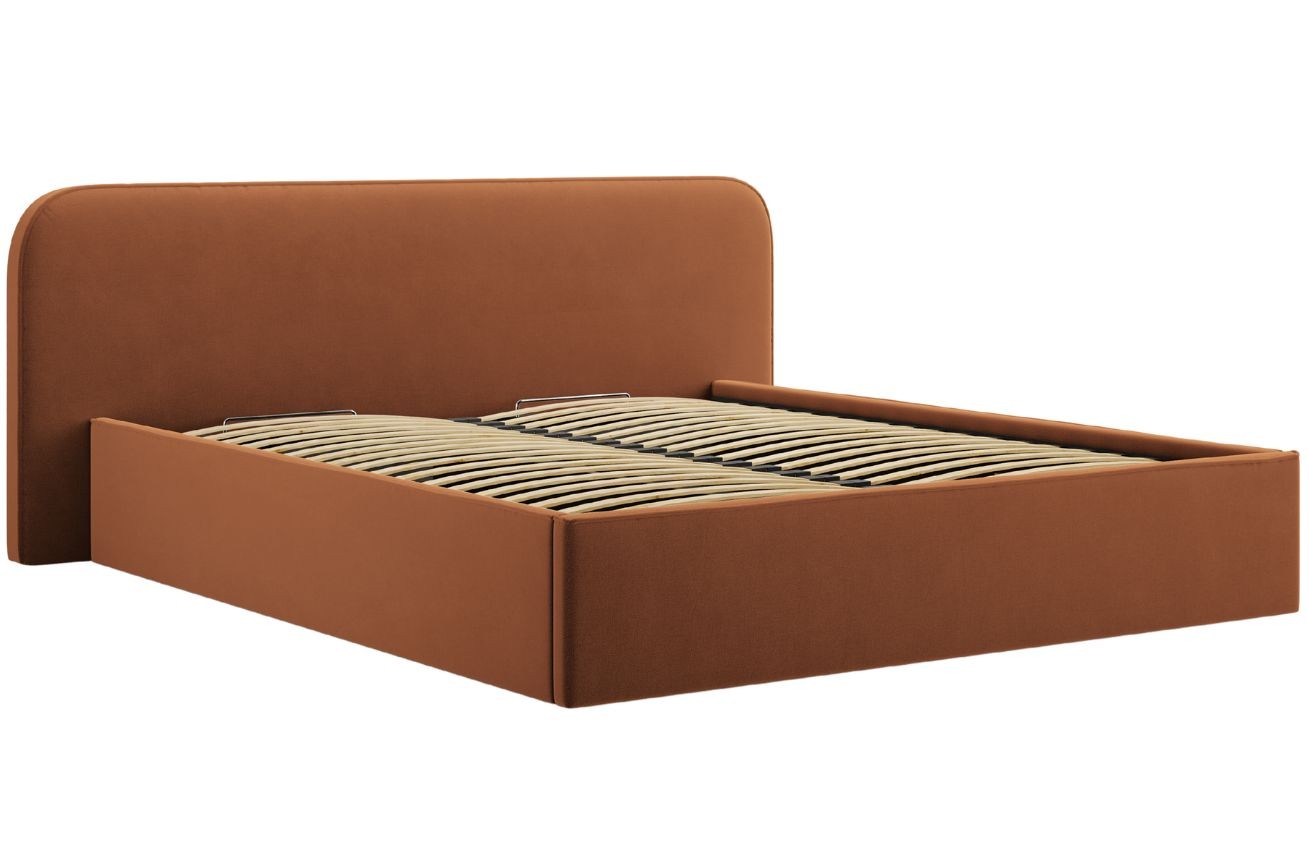 Terakotově červená sametová dvoulůžková postel MICADONI Elizabeth 160 x 200 cm s úložným prostorem