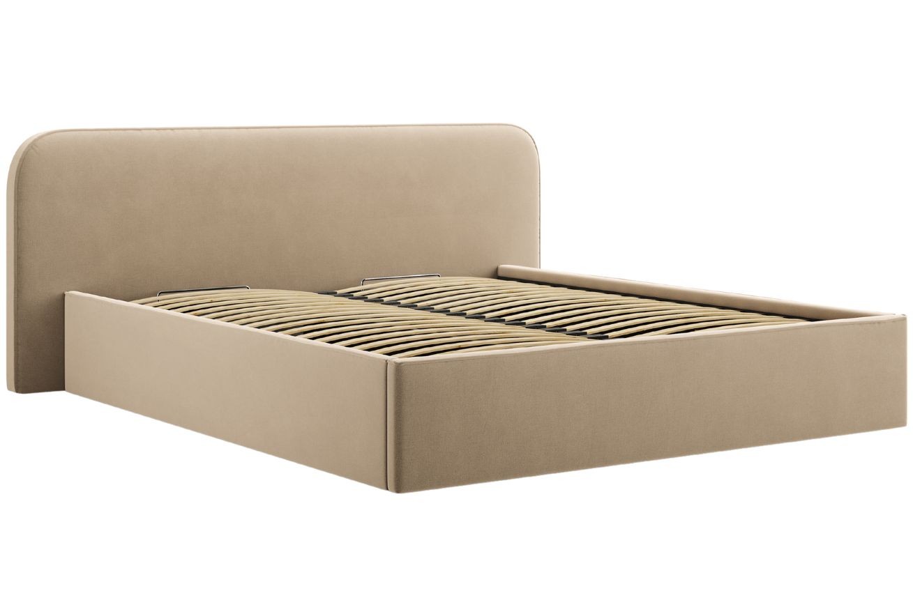 Tmavě béžová sametová dvoulůžková postel MICADONI Elizabeth 160 x 200 cm s úložným prostorem