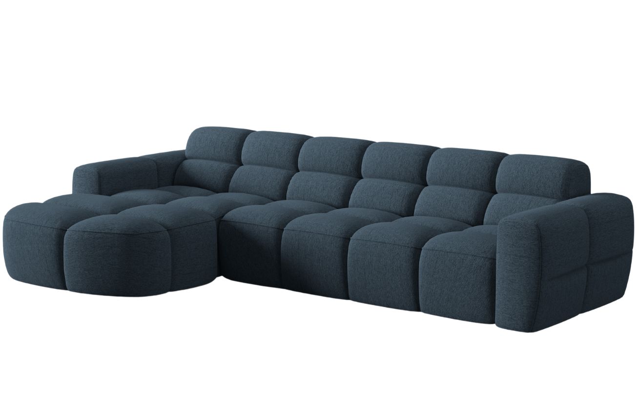 Tmavě modrá čalouněná rohová pohovka MICADONI Lisa 310 cm