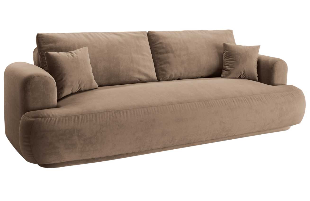 Béžová sametová trojmístná rozkládací pohovka MICADONI Ella 253 cm