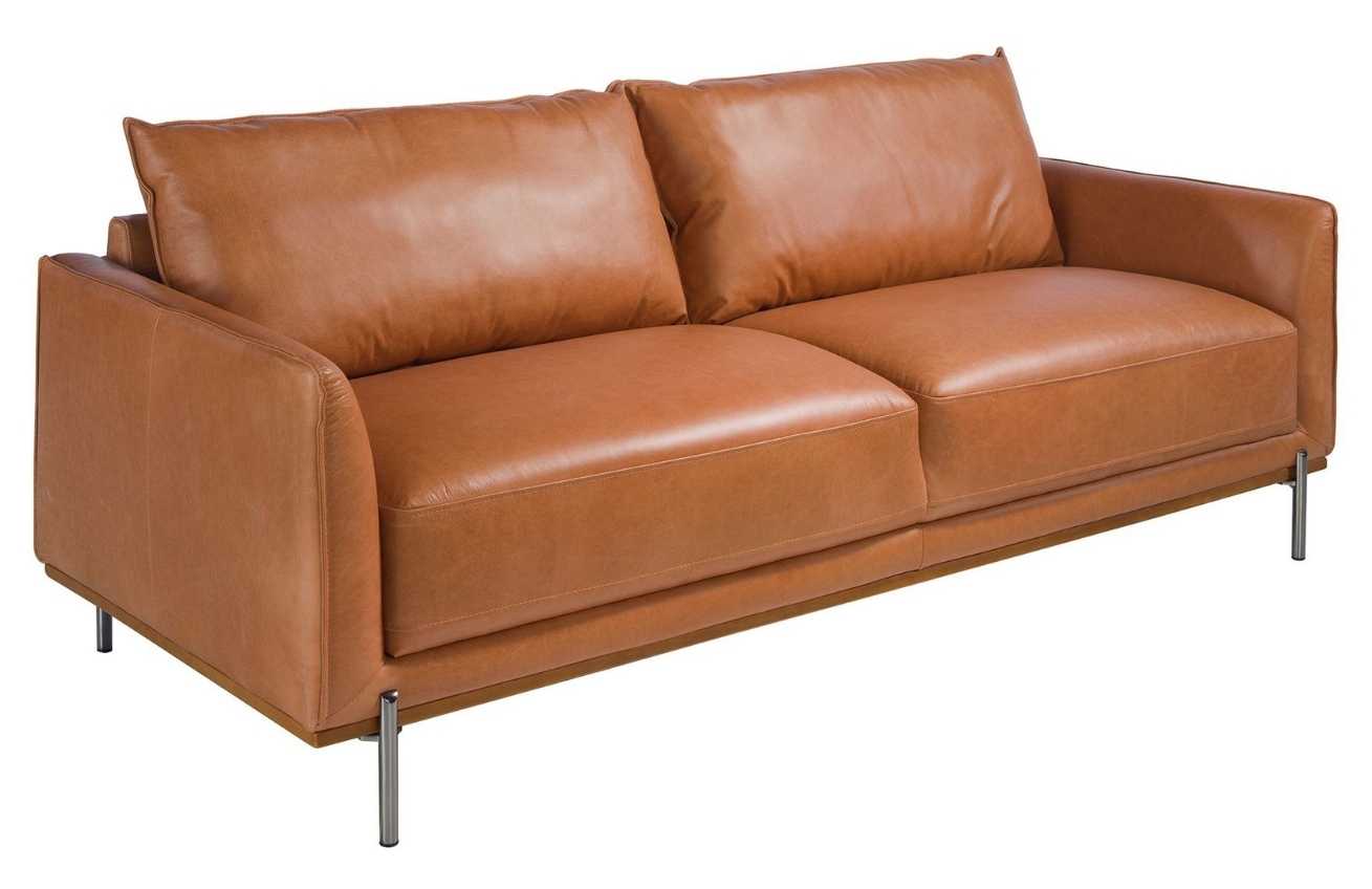 Koňakově hnědá kožená trojmístná pohovka Angel Cerdá No. 6130