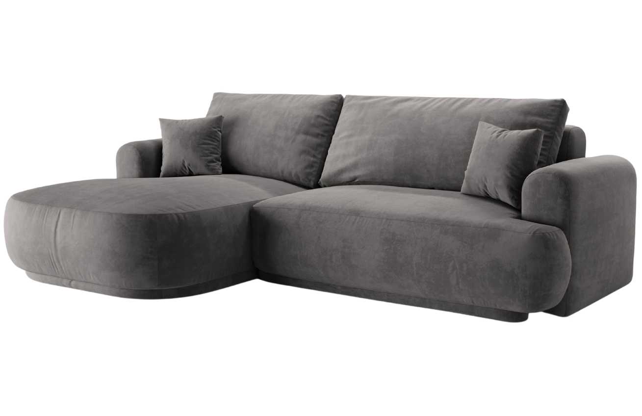 Šedá sametová rohová rozkládací pohovka MICADONI Ella 271 cm