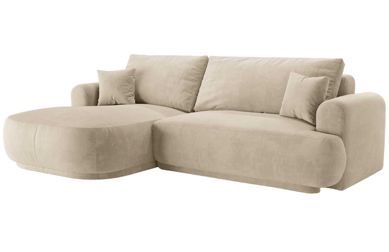 Světle béžová sametová rohová rozkládací pohovka MICADONI Ella 271 cm