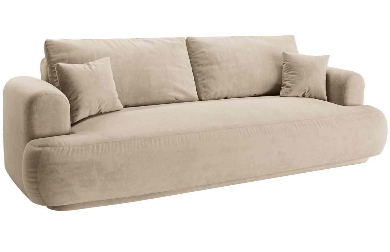 Světle béžová sametová trojmístná rozkládací pohovka MICADONI Ella 253 cm