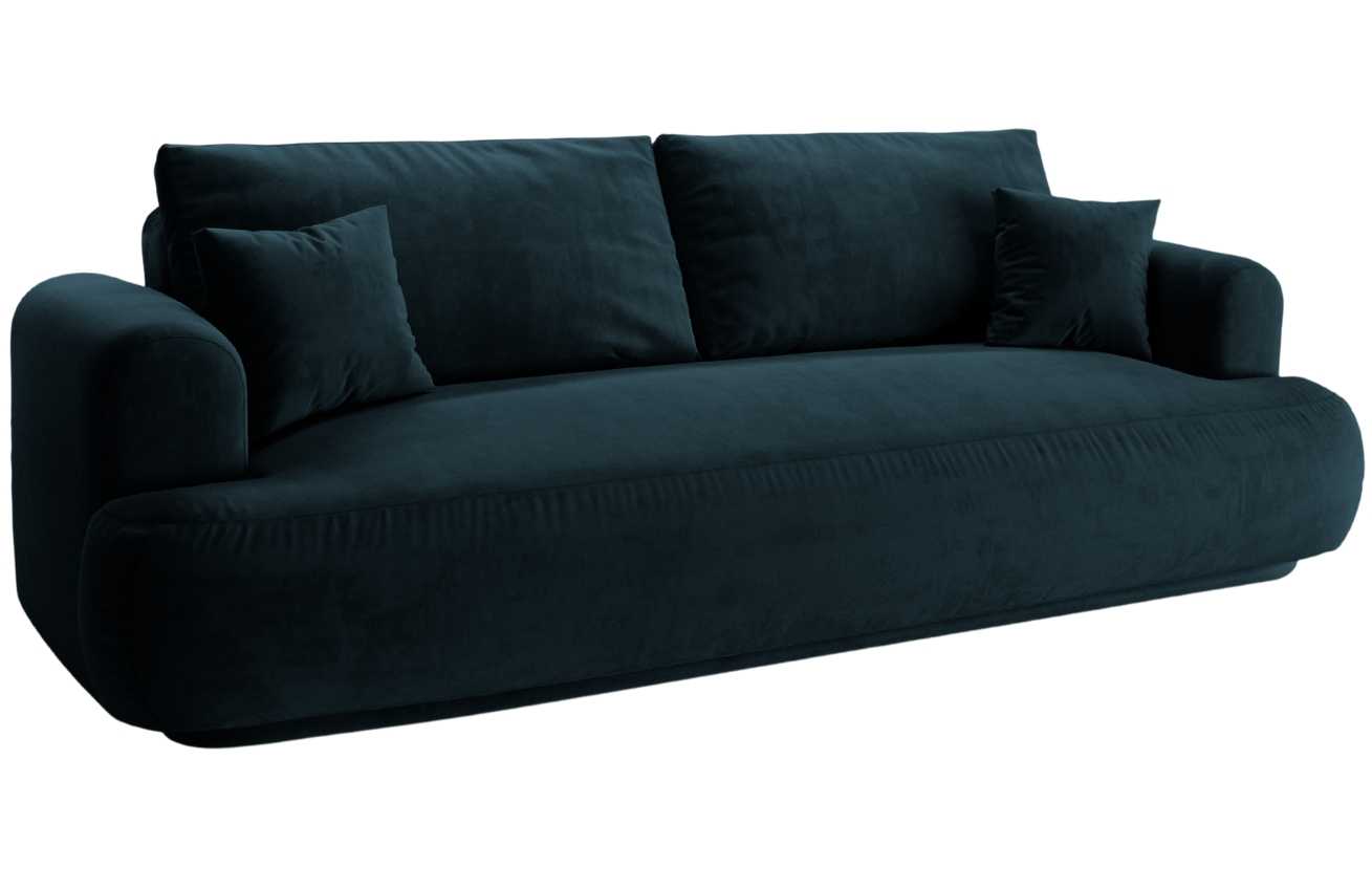 Tmavě modrá sametová trojmístná rozkládací pohovka MICADONI Ella 253 cm