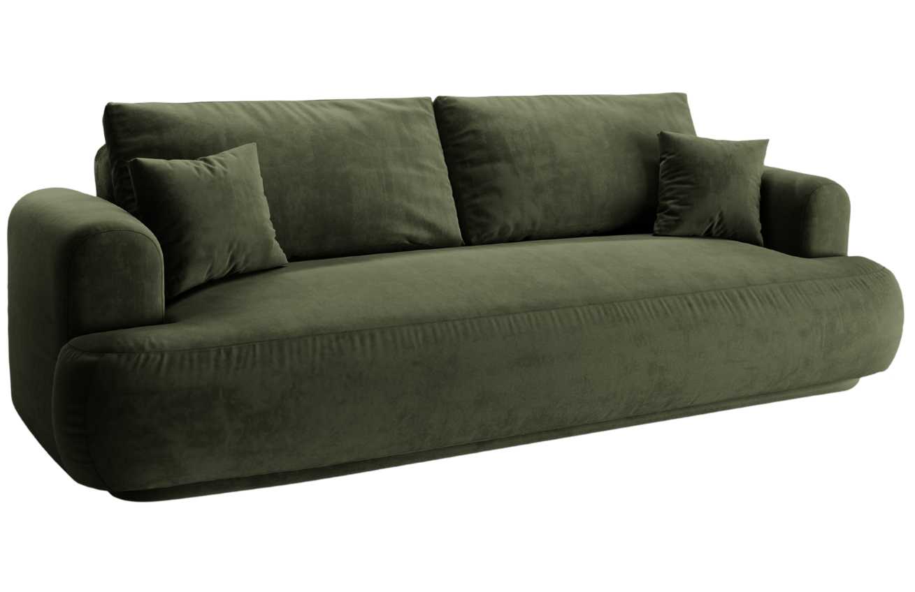 Zelená sametová trojmístná rozkládací pohovka MICADONI Ella 253 cm