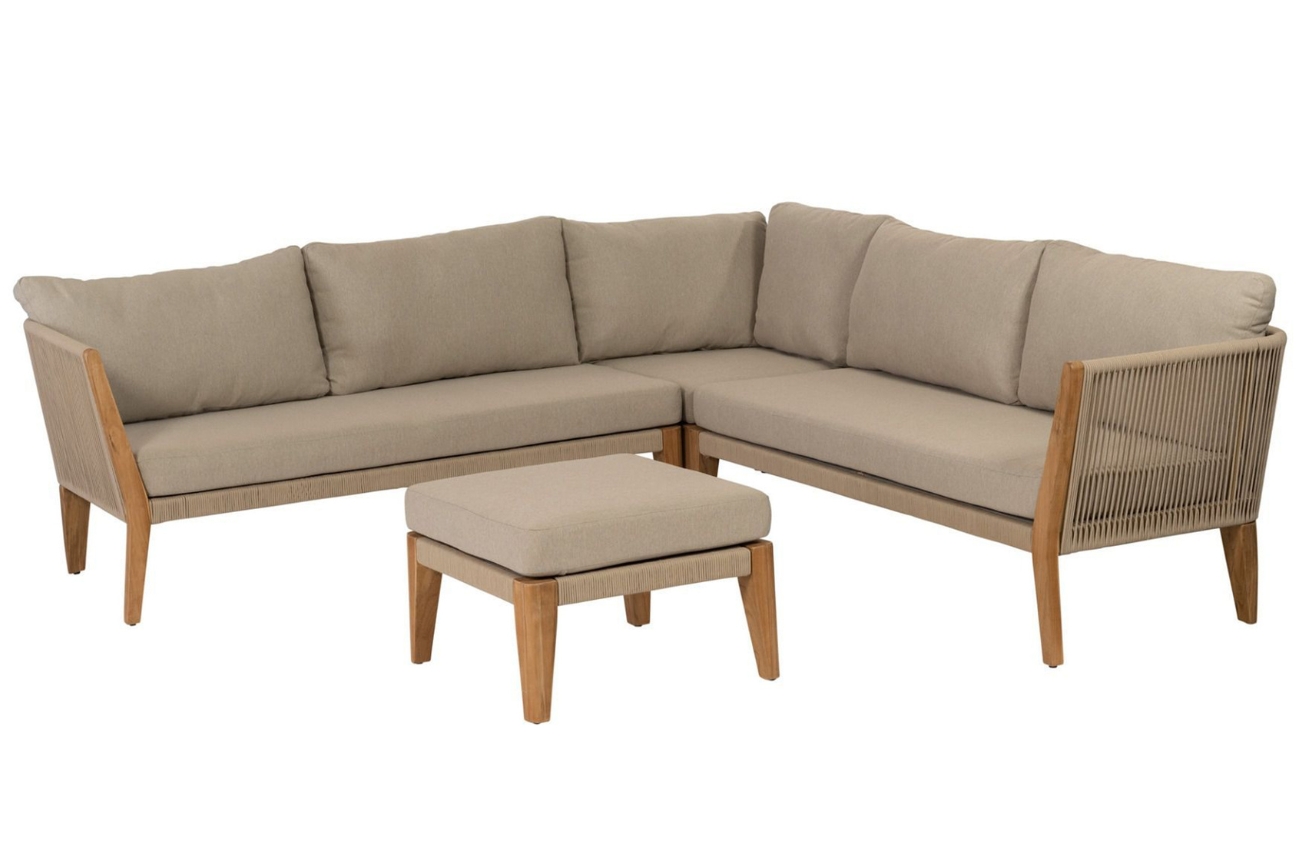 WOOOD Set béžové látkové zahradní rohové pohovky a podnožky Sarino