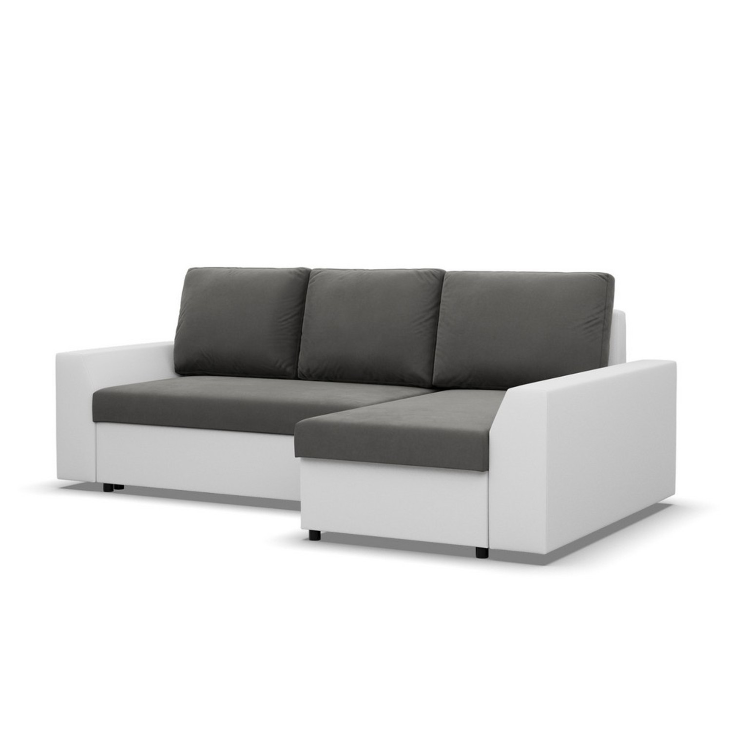 Rohová rozkládací sedací souprava PAUL látka v kombinaci s eko-kůží Pravá Šedá/bílá II