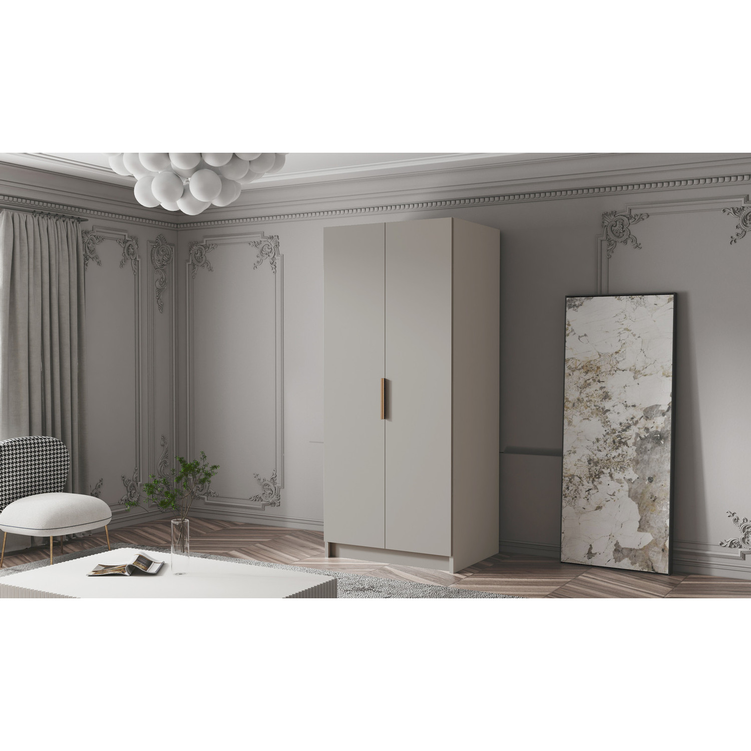 Šatní skříň BODRUM 100 I - béžová/zlaté úchytky