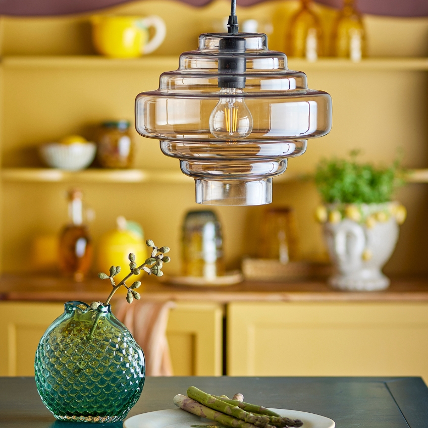 Bloomingville Hnědé skleněné závěsné světlo Ilua 27 cm