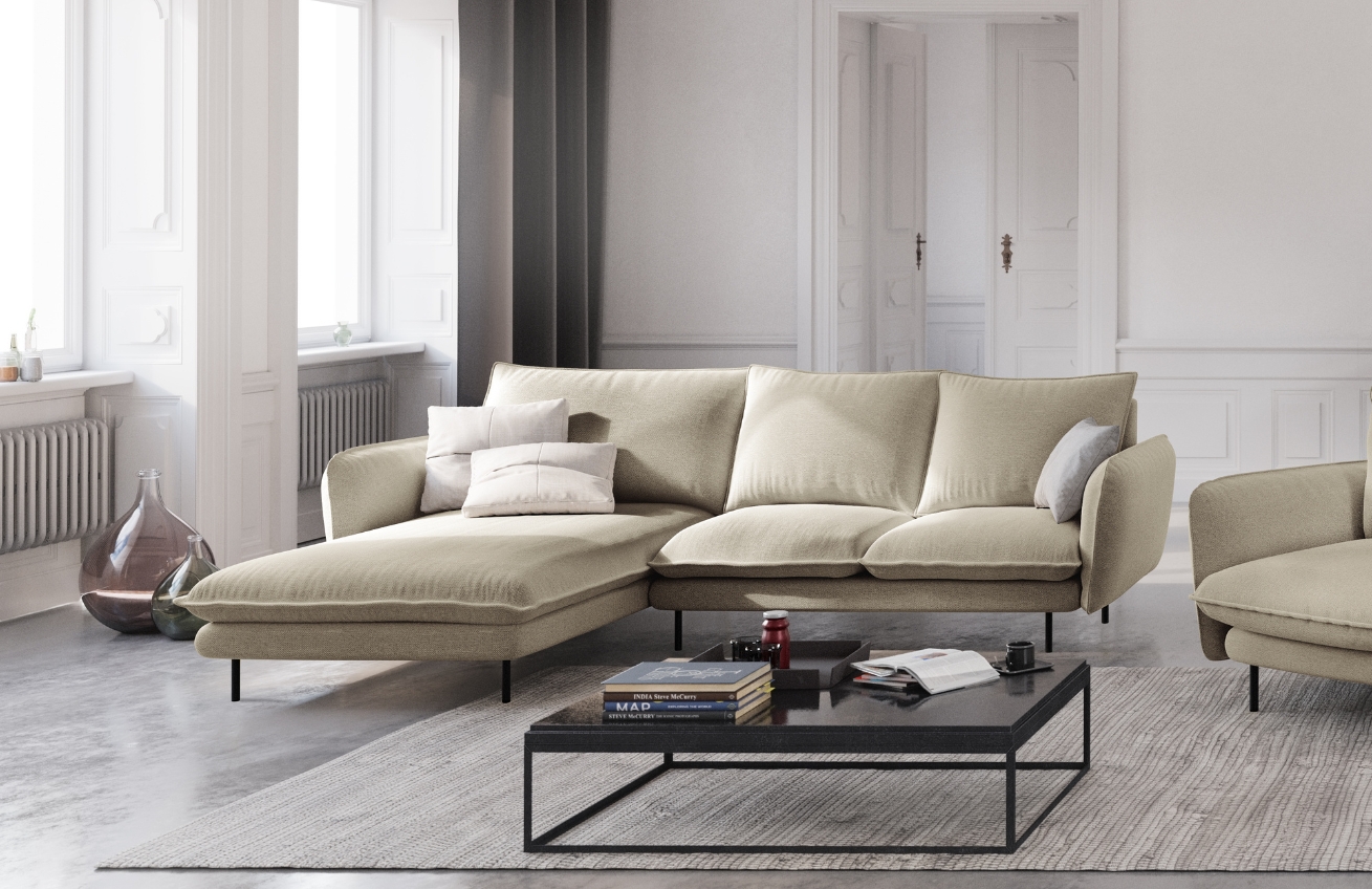 Cosmopolitan Design Béžová čalouněná rohová pohovka Vienna 225 cm