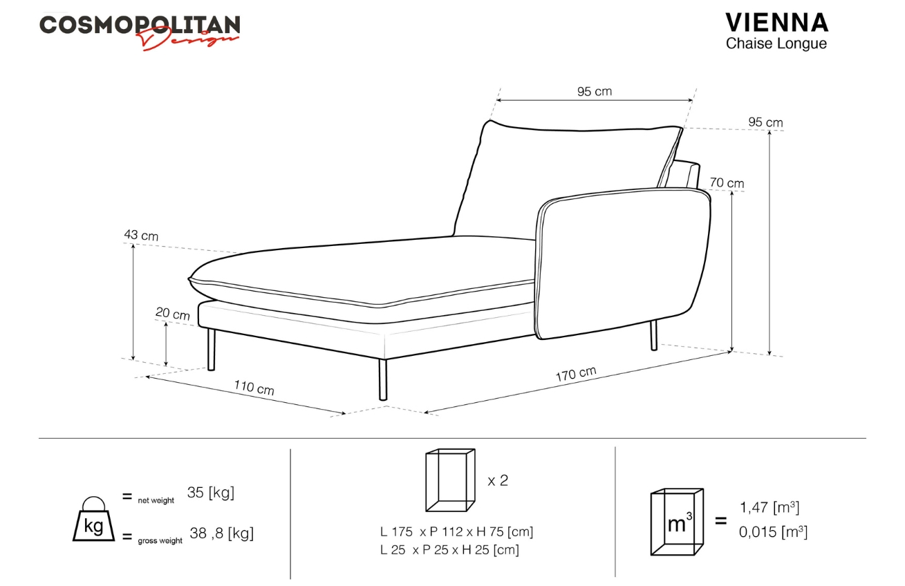 Cosmopolitan Design Světle šedá sametová lenoška Vienna 170 cm
